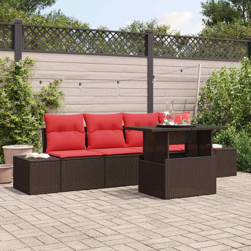 Tuin Sofa Set 5 st 4-Aantal zitplaatsen Bruin en Rood