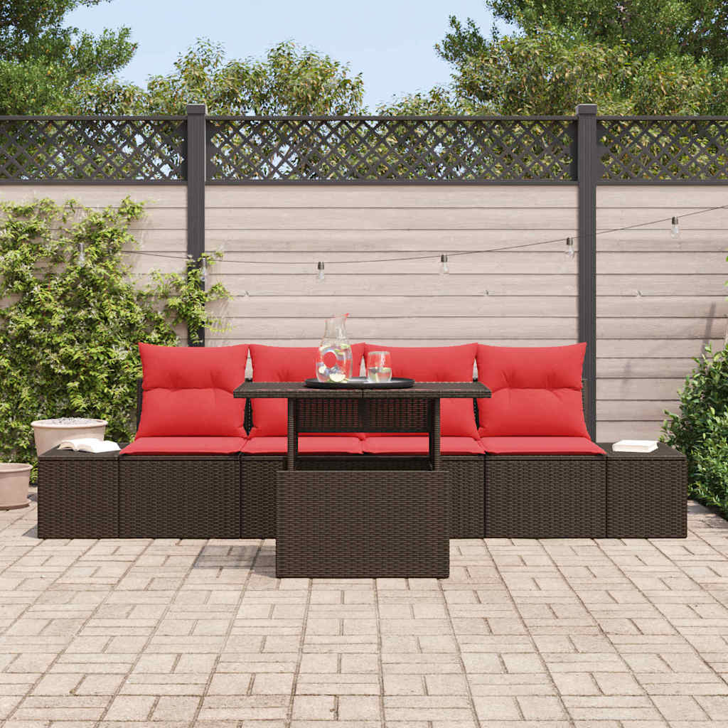 Tuin Sofa Set 5 st 4-Aantal zitplaatsen Bruin en Rood