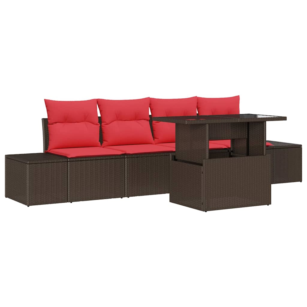 Tuin Sofa Set 5 st 4-Aantal zitplaatsen Bruin en Rood