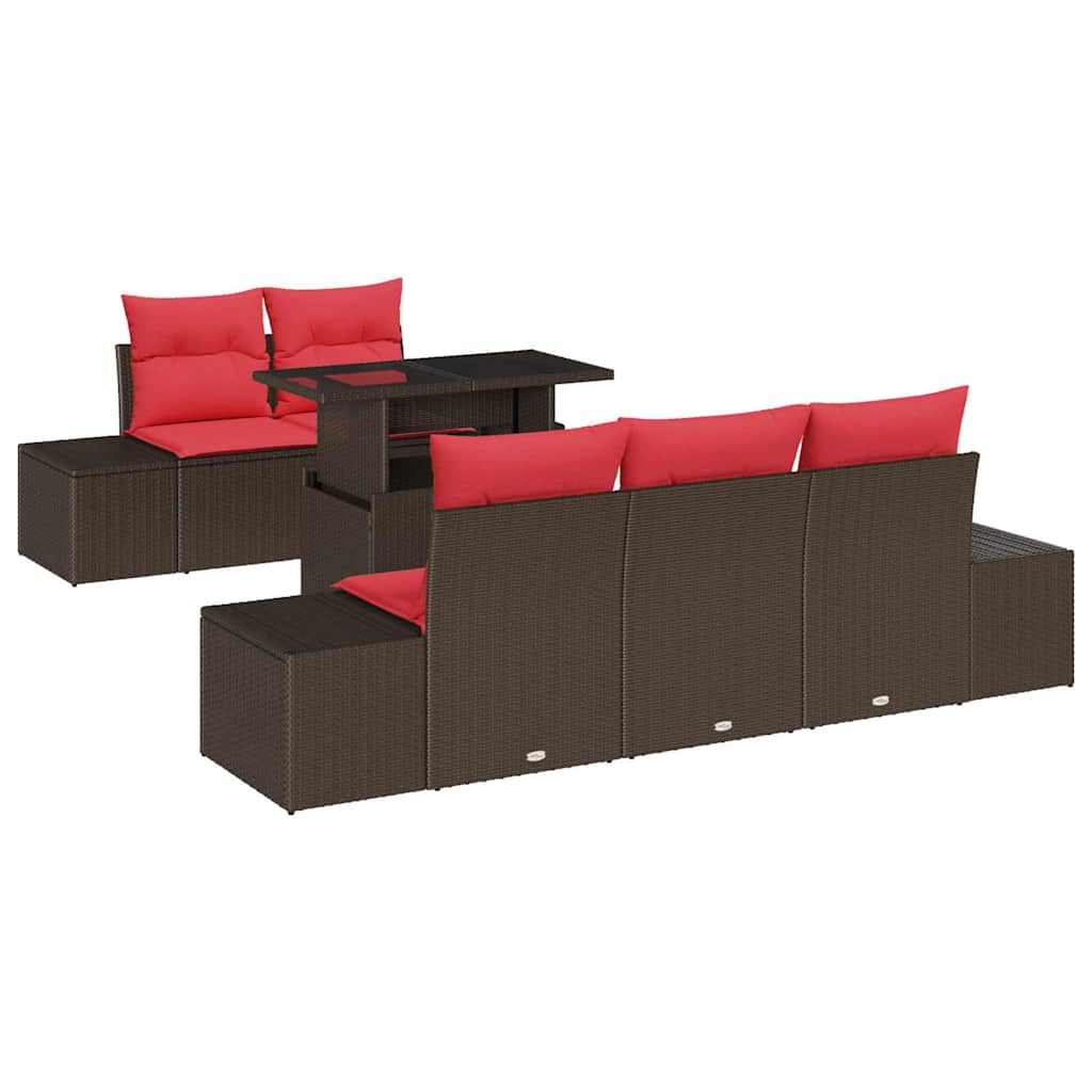 Tuin Sofa Set 6 st 5-Aantal zitplaatsen Bruin en Rood