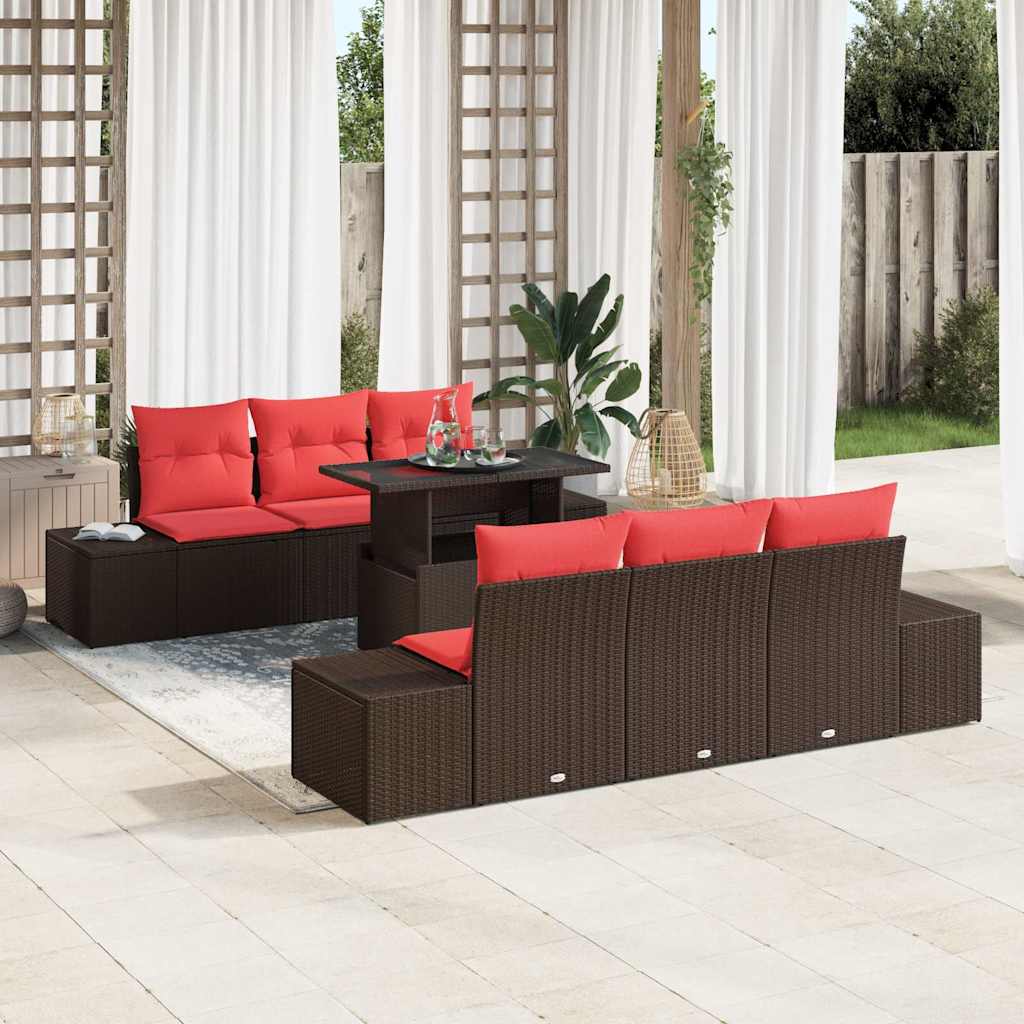 Tuin Sofa Set 7 st 6-Aantal zitplaatsen Bruin en Rood
