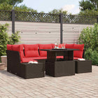 Loungeset 7-delig 6 personen polyrattan staal bruin