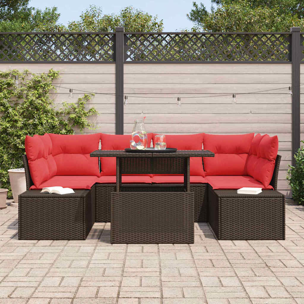 Tuin Sofa Set 7 st 6-Aantal zitplaatsen Bruin en Rood