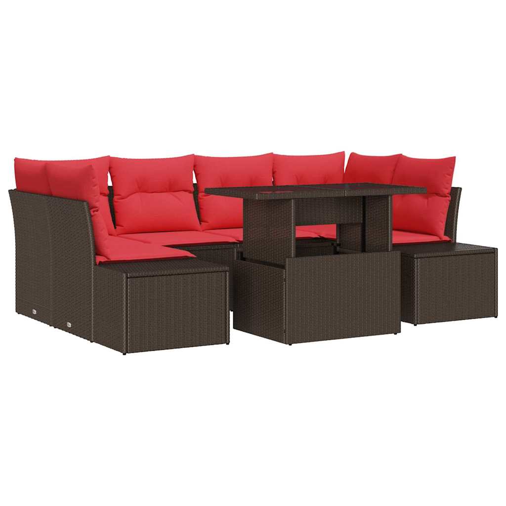 Tuin Sofa Set 7 st 6-Aantal zitplaatsen Bruin en Rood