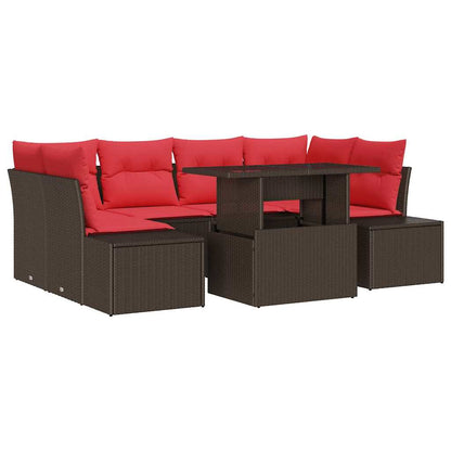 Tuin Sofa Set 7 st 6-Aantal zitplaatsen Bruin en Rood