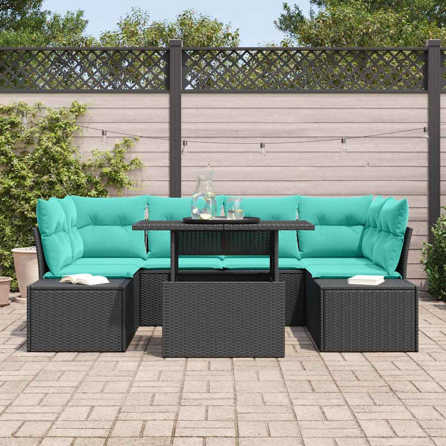 Tuin Sofa Set 7 st 6-Aantal zitplaatsen Zwart en Turquoise