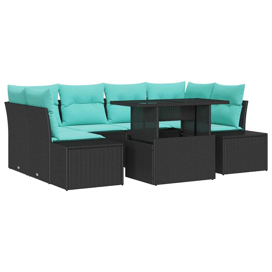 Tuin Sofa Set 7 st 6-Aantal zitplaatsen Zwart en Turquoise