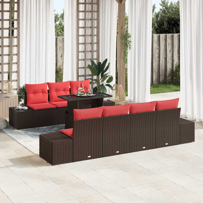 Tuin Sofa Set 8 st 7-Aantal zitplaatsen Bruin en Rood