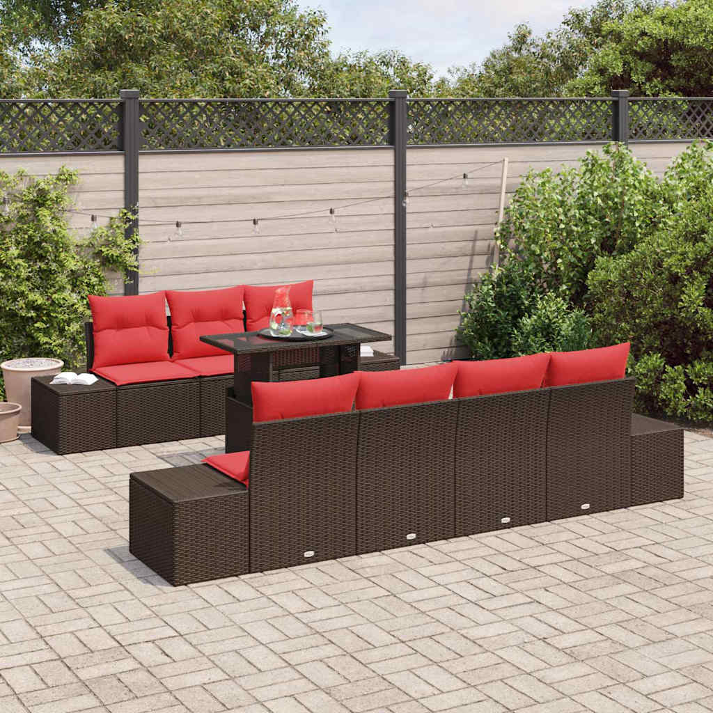 Tuin Sofa Set 8 st 7-Aantal zitplaatsen Bruin en Rood