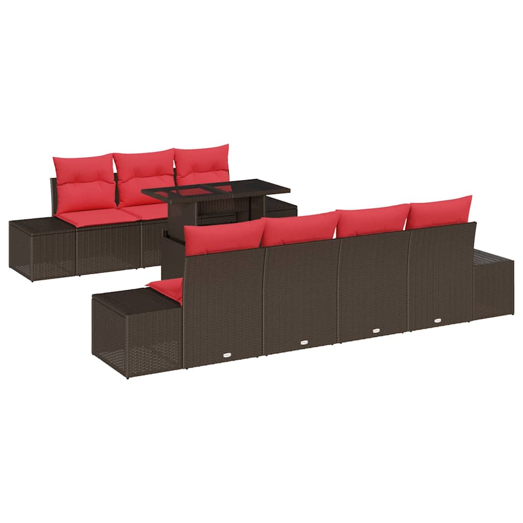 Tuin Sofa Set 8 st 7-Aantal zitplaatsen Bruin en Rood