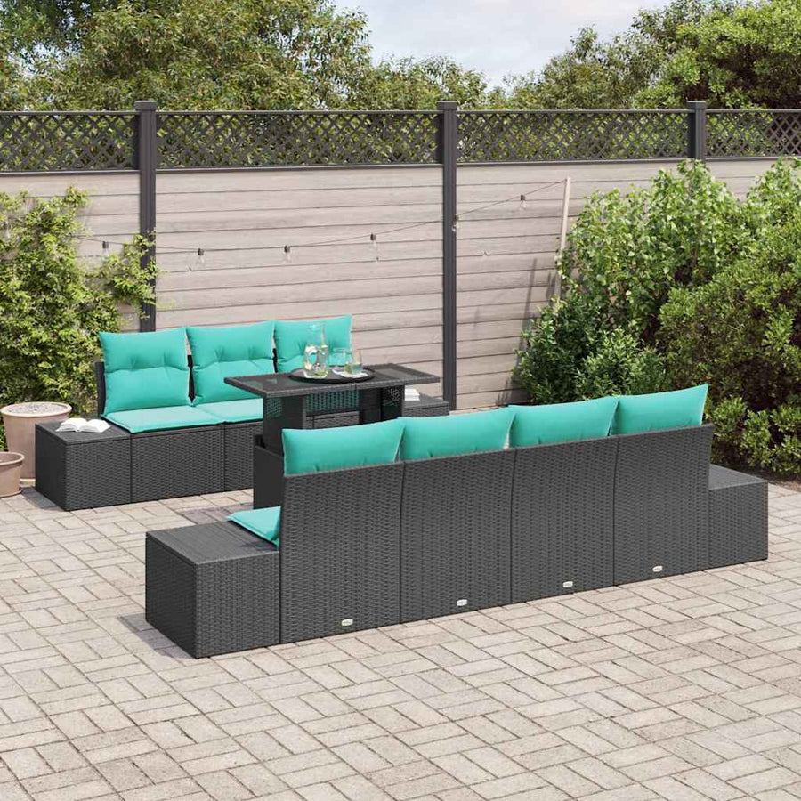 Tuin Sofa Set 8 st 7-Aantal zitplaatsen Zwart en Turquoise