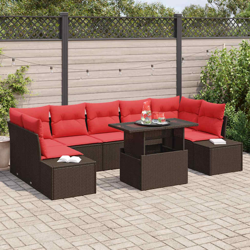 Tuin Sofa Set 8 st 7-Aantal zitplaatsen Bruin en Rood