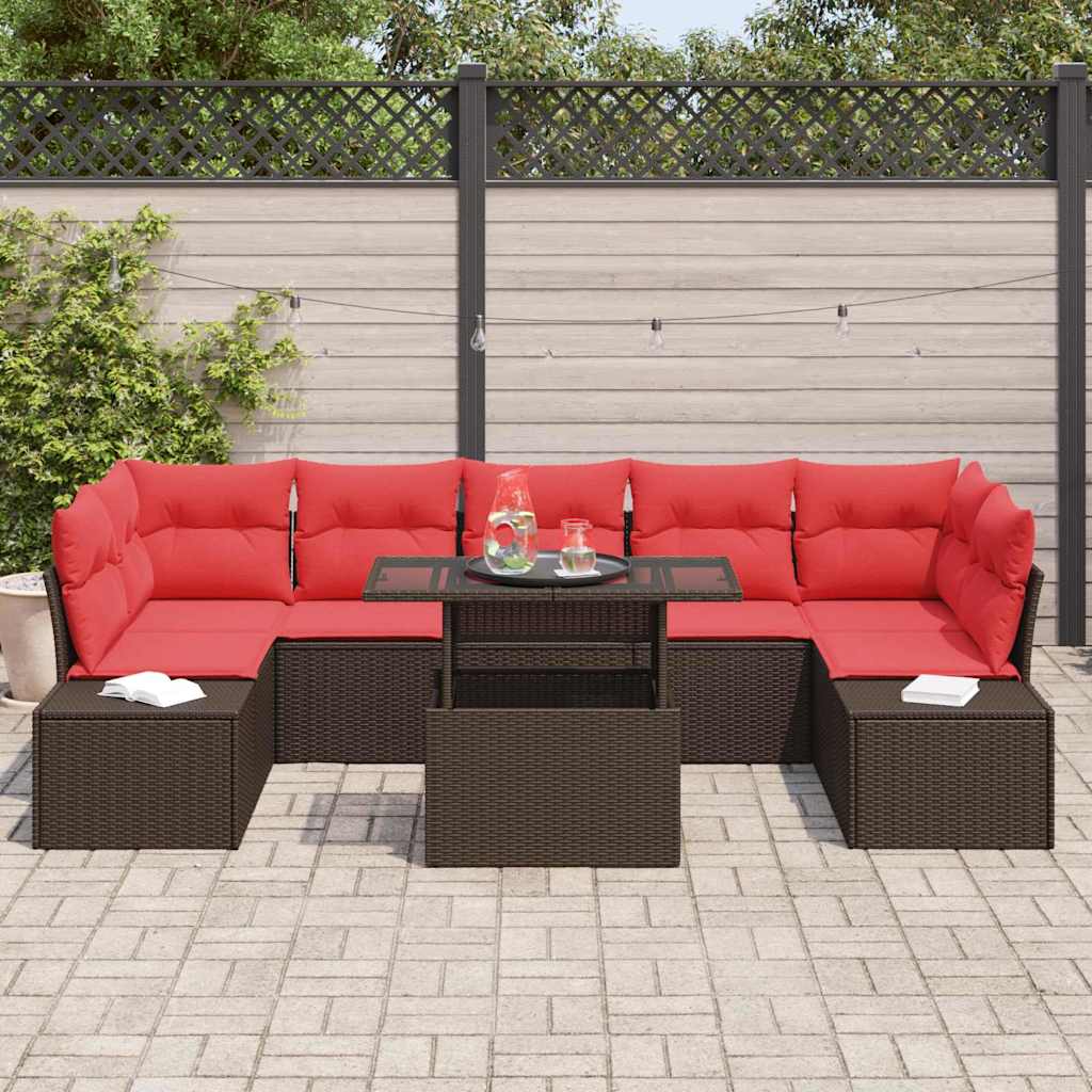 Tuin Sofa Set 8 st 7-Aantal zitplaatsen Bruin en Rood