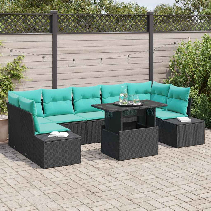 Tuin Sofa Set 8 st 7-Aantal zitplaatsen Zwart en Turquoise
