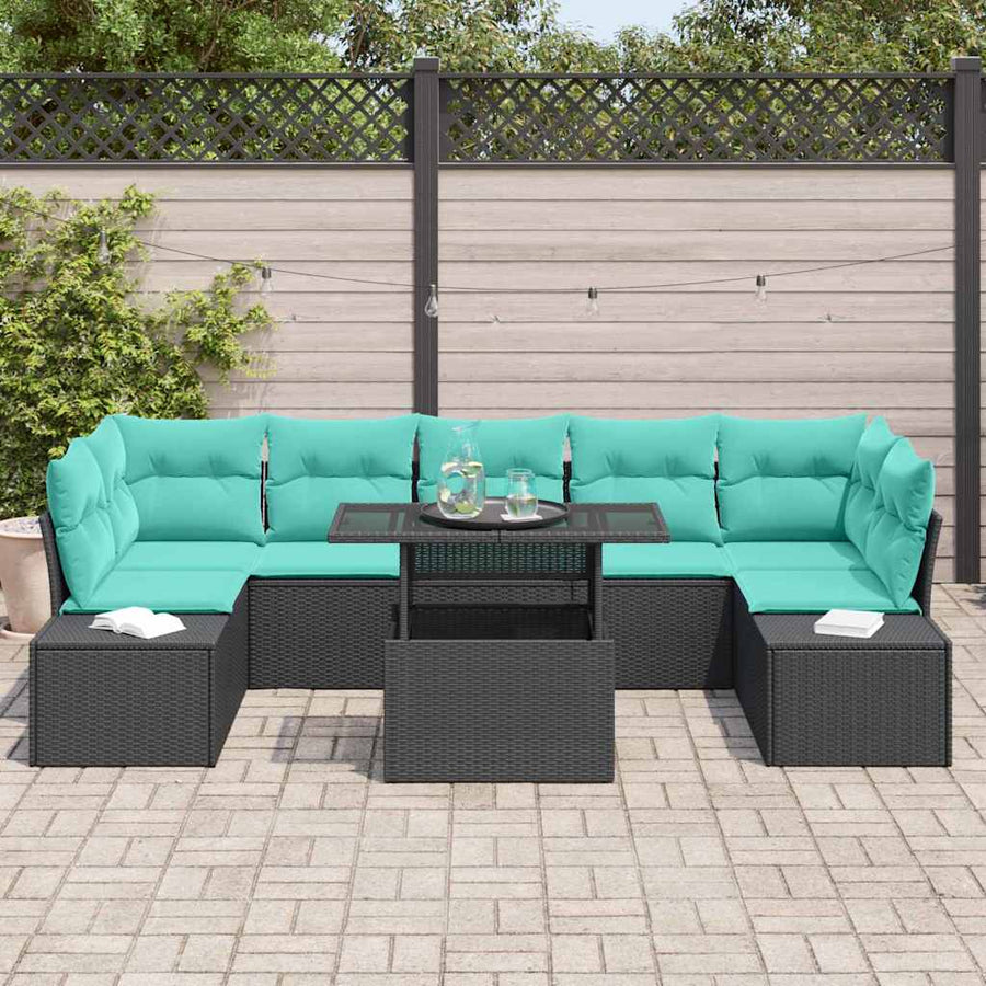 Tuin Sofa Set 8 st 7-Aantal zitplaatsen Zwart en Turquoise