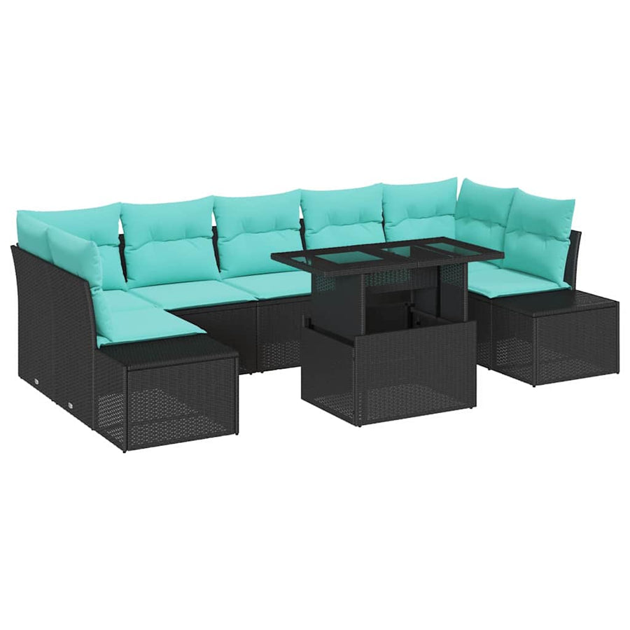 Tuin Sofa Set 8 st 7-Aantal zitplaatsen Zwart en Turquoise