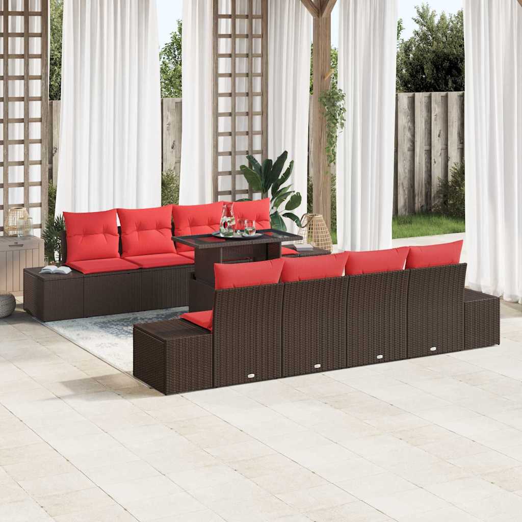 Tuin Sofa Set 7 st 6-Aantal zitplaatsen Bruin en Rood