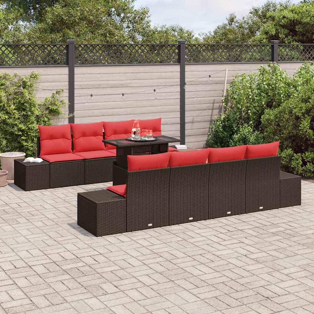 Tuin Sofa Set 7 st 6-Aantal zitplaatsen Bruin en Rood