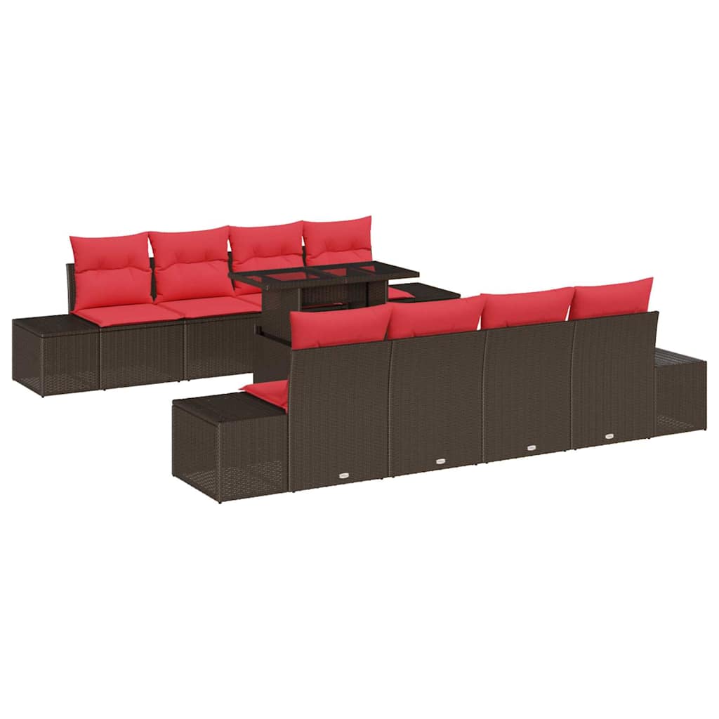 Tuin Sofa Set 7 st 6-Aantal zitplaatsen Bruin en Rood