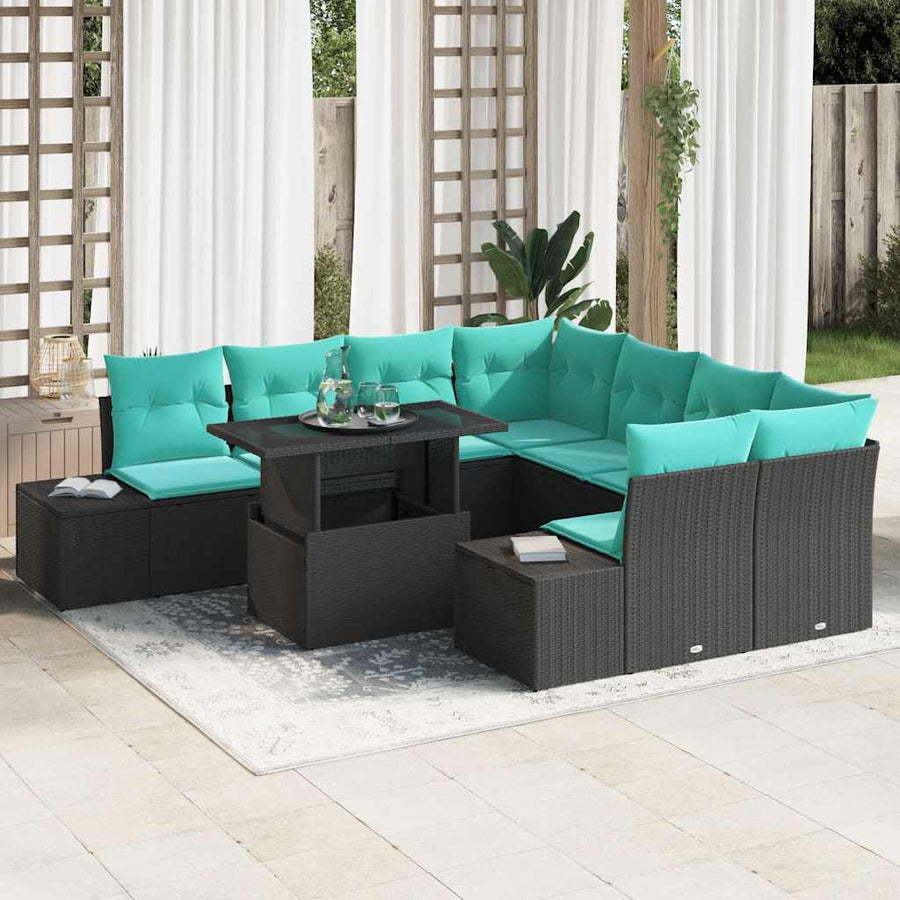 Tuin Sofa Set 9 st Zwart poly rattan