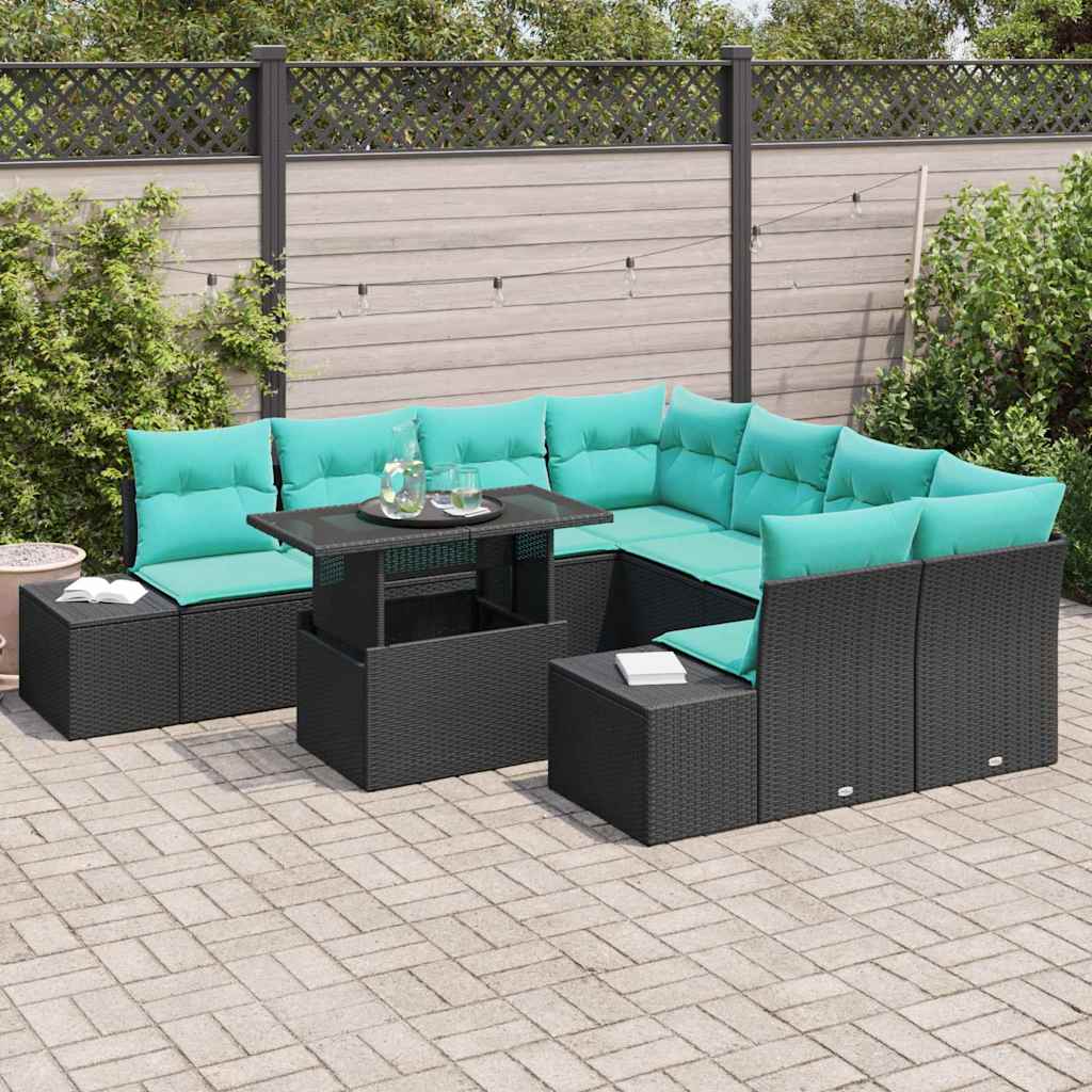 Tuin Sofa Set 9 st Zwart poly rattan