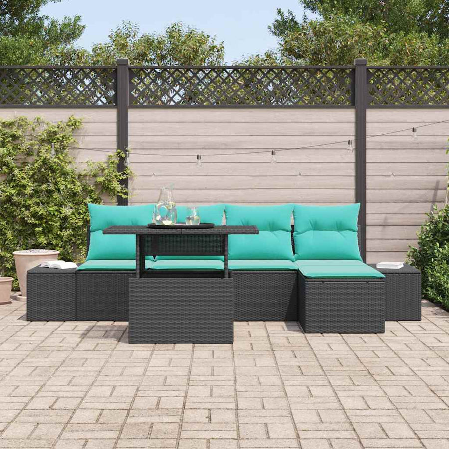 Tuin Sofa Set 6 st Zwart poly rattan