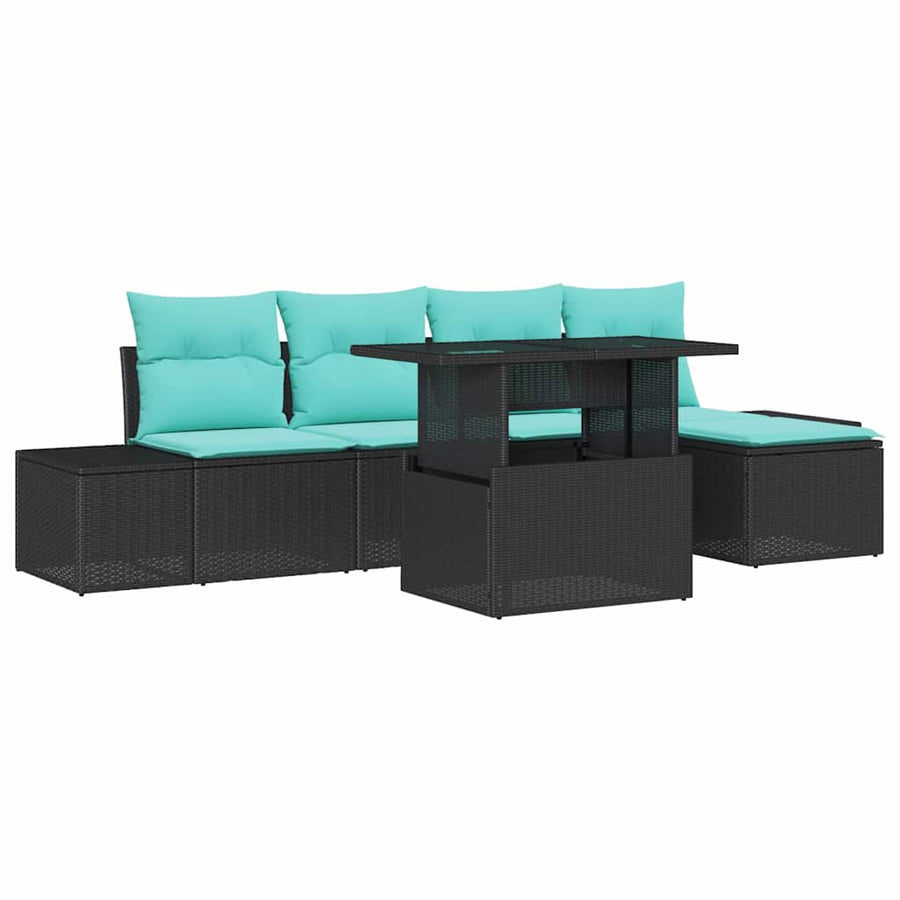 Tuin Sofa Set 6 st Zwart poly rattan