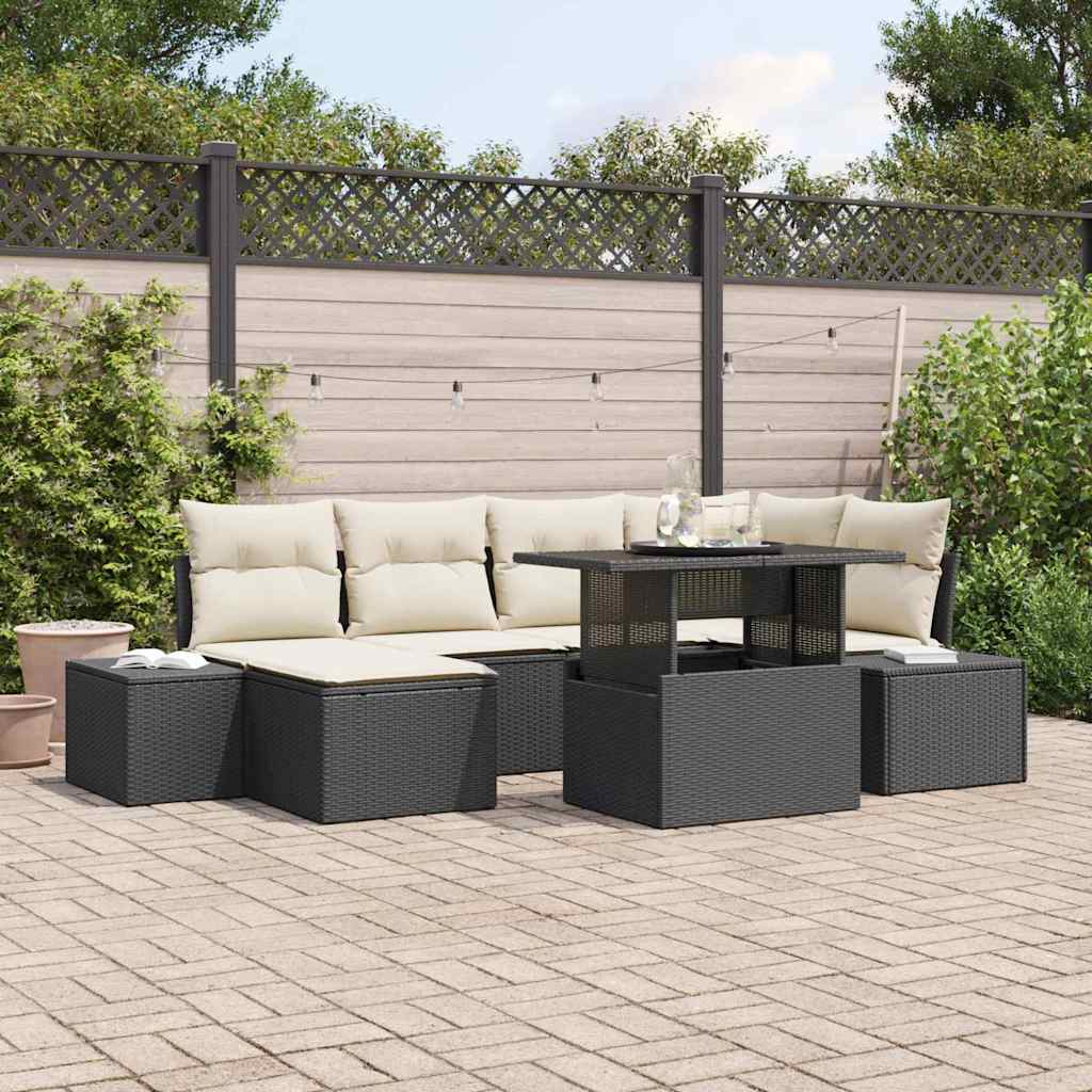 Tuin Sofa Set met opslag 7 pcs Zwart Poly riet