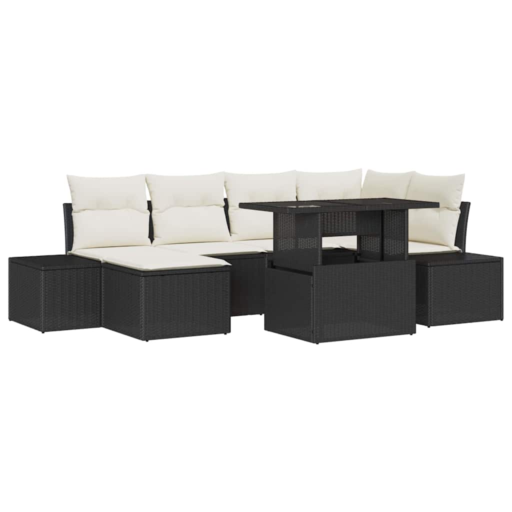 Tuin Sofa Set met opslag 7 pcs Zwart Poly riet