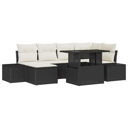 Tuin Sofa Set met opslag 7 pcs Zwart Poly riet