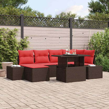 Tuin Sofa Set 7 st Bruin en Rood poly rattan