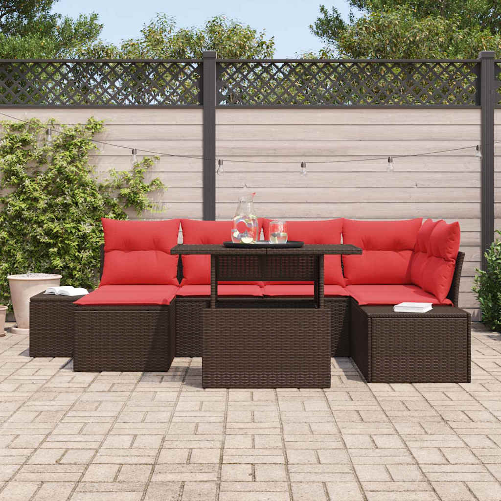 Tuin Sofa Set 7 st Bruin en Rood poly rattan