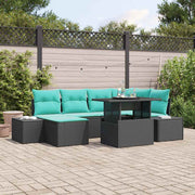 Tuin loungeset 7 stuks poly rattan zwart turquoise