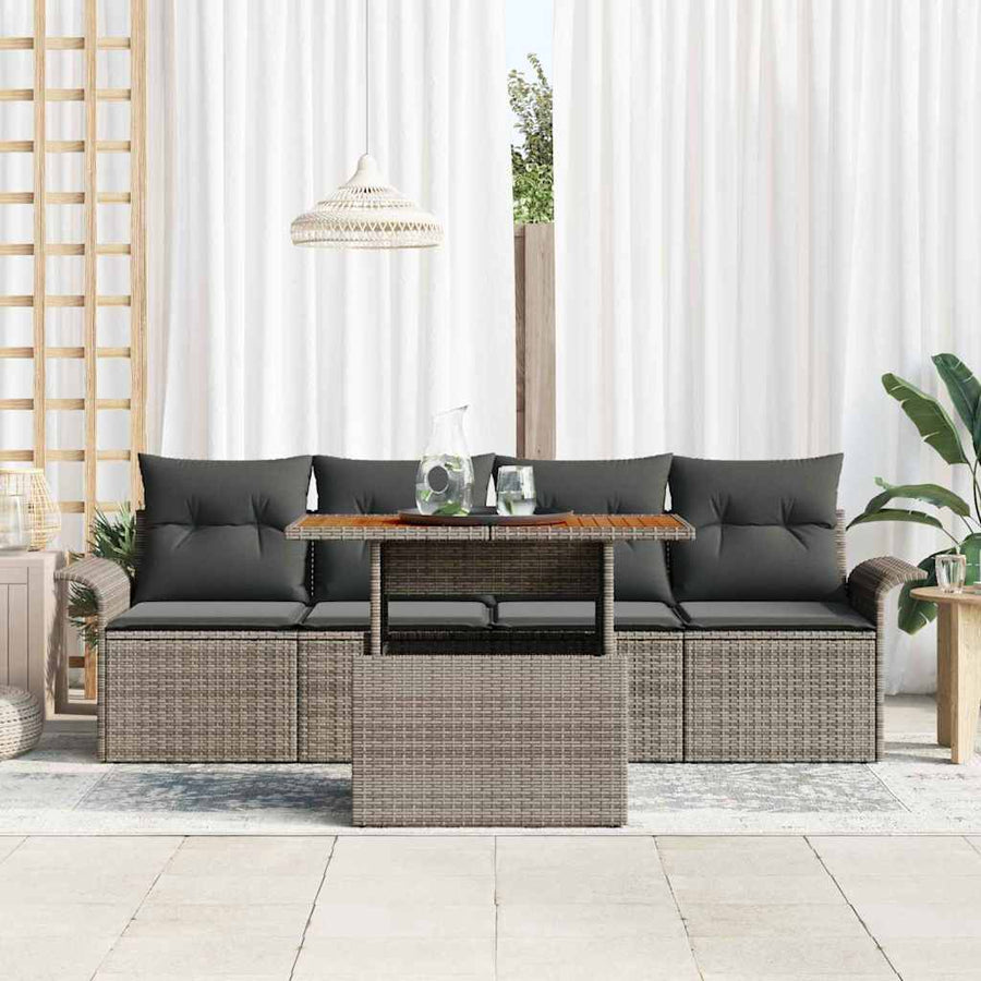 Tuin Sofa Set met opslag 5 pcs Grijs Poly riet