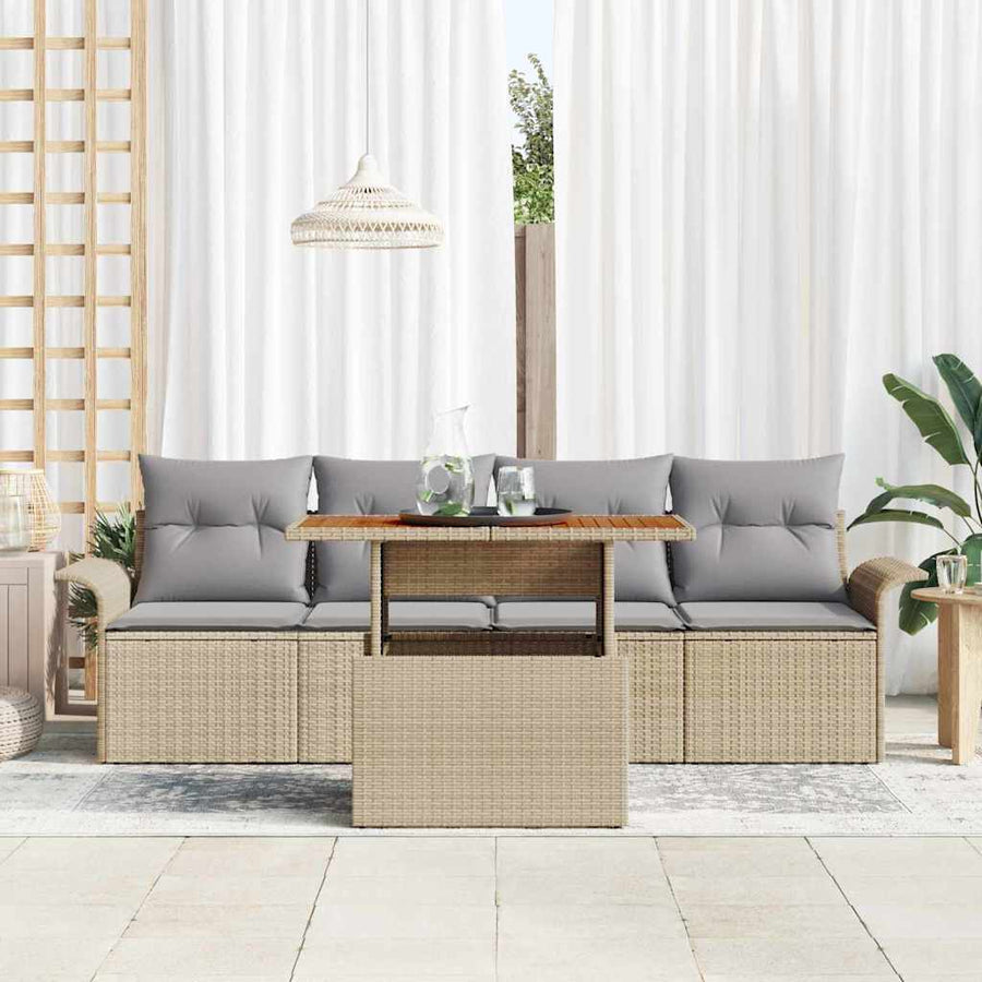 Tuin Sofa Set met opslag 5 pcs Beige Poly riet