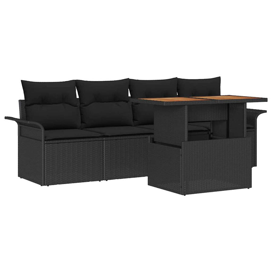 Tuin Sofa Set met opslag 5 pcs Zwart Poly riet