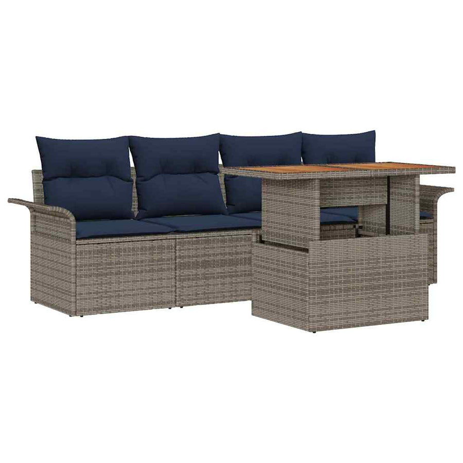 Tuin Sofa Set met opslag 5 pcs Grijs Poly riet