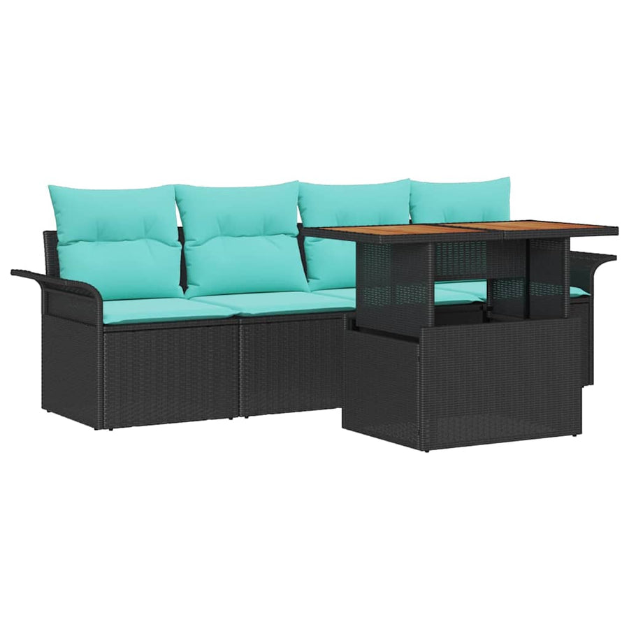 Tuin Sofa Set met opslag 5 pcs Zwart Poly riet