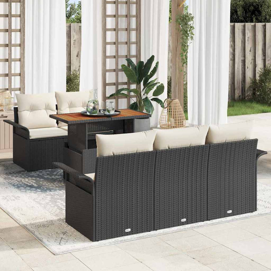 Tuin Sofa Set met opslag 6 pcs Zwart Poly riet