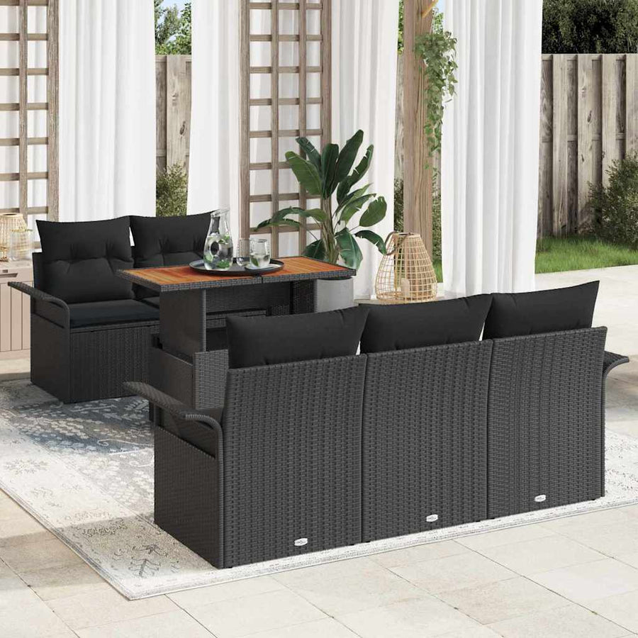 Tuin Sofa Set met opslag 6 pcs Zwart Poly riet