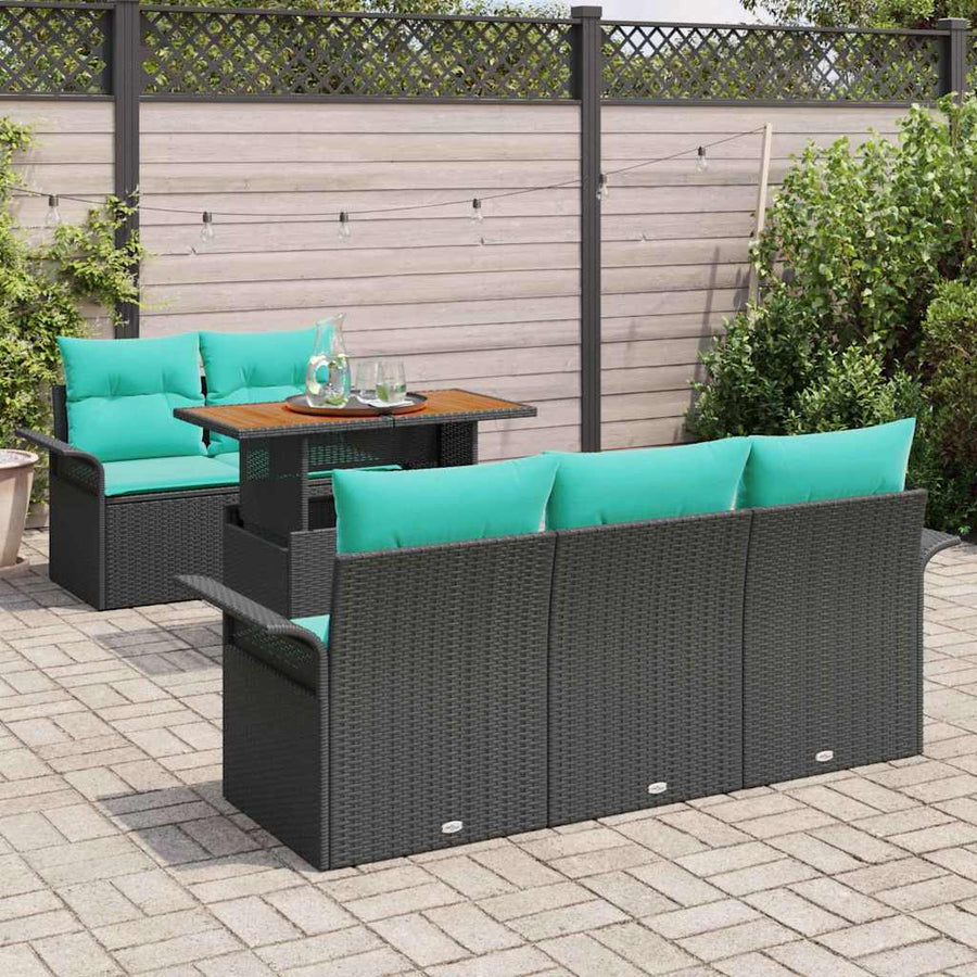 Tuin Sofa Set met opslag 6 pcs Zwart Poly riet