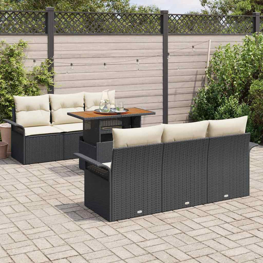 Tuin Sofa Set met opslag 7 pcs Zwart Poly riet