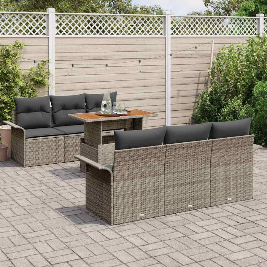 Tuin Sofa Set met opslag 7 pcs Grijs Poly riet