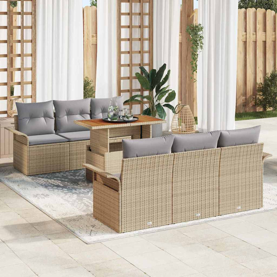 Tuin Sofa Set met opslag 7 pcs Beige Poly riet