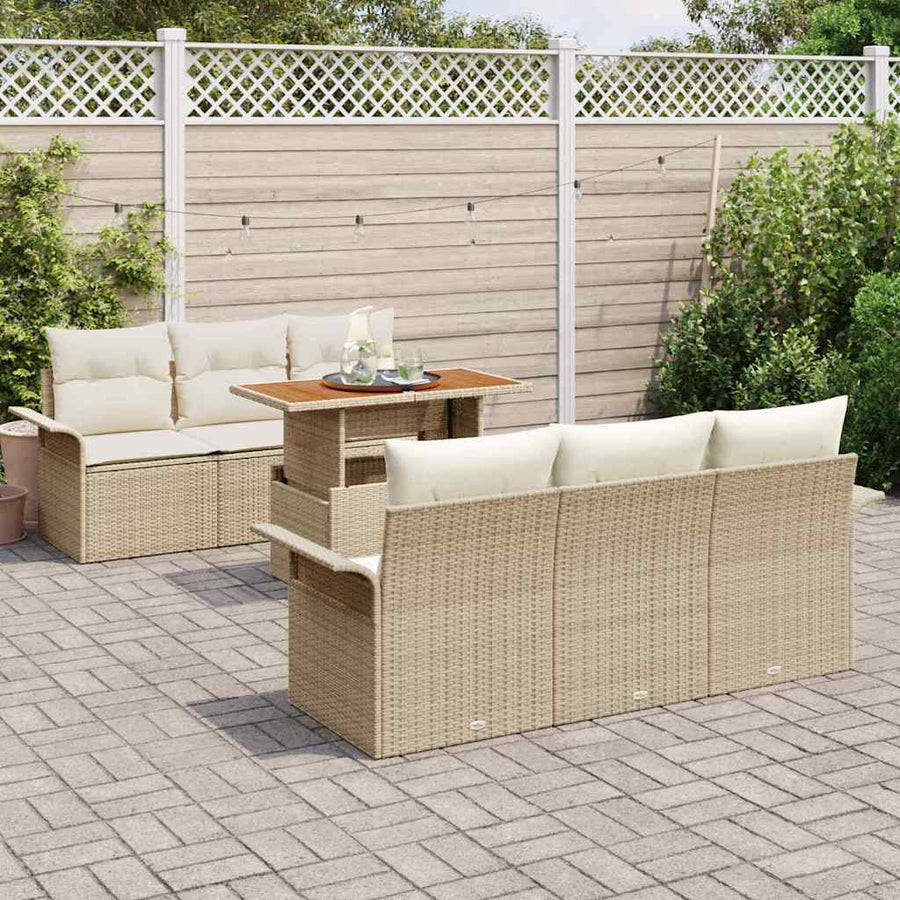 Tuin Sofa Set met opslag 7 pcs Beige Poly riet