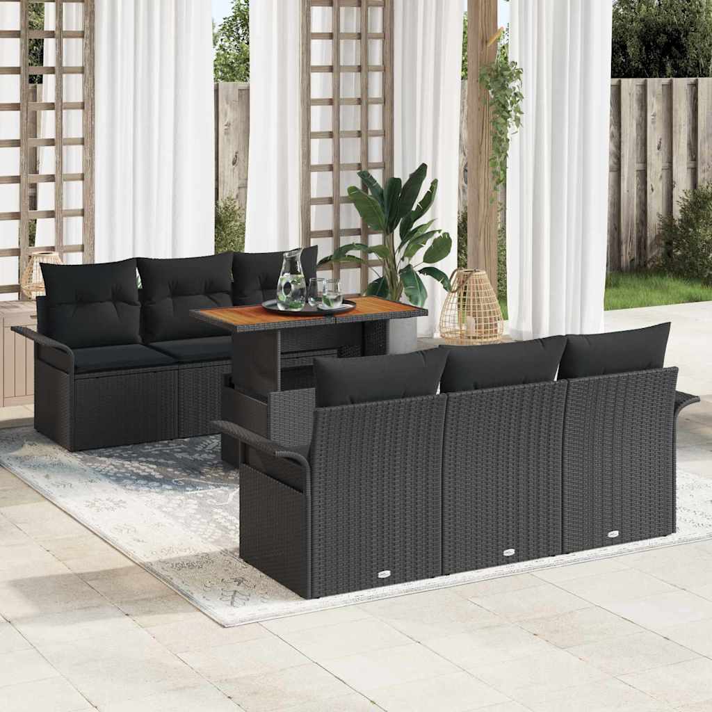 Tuin Sofa Set met opslag 7 pcs Zwart Poly riet