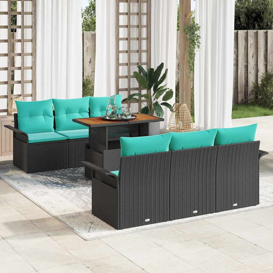 Tuin Sofa Set met opslag 7 pcs Zwart Poly riet