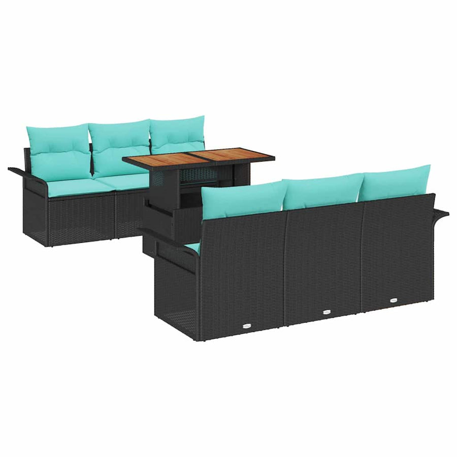 Tuin Sofa Set met opslag 7 pcs Zwart Poly riet
