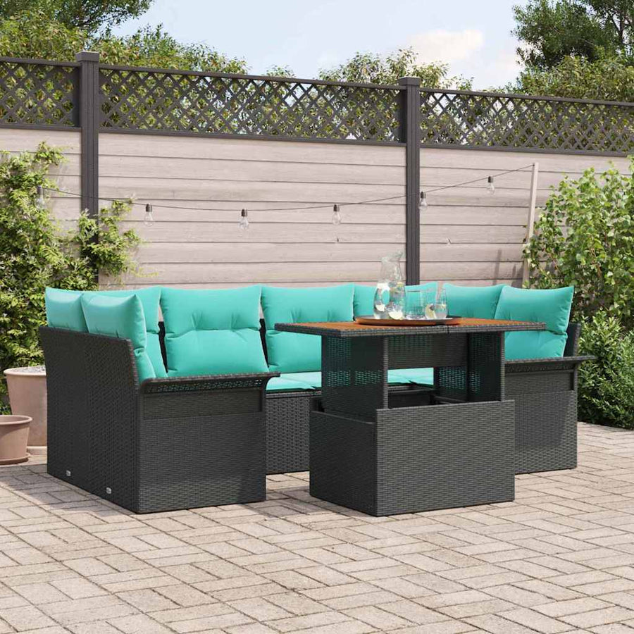 Tuin Sofa Set met opslag 7 pcs Zwart Poly riet
