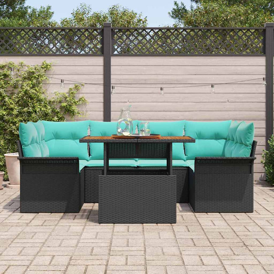Tuin Sofa Set met opslag 7 pcs Zwart Poly riet